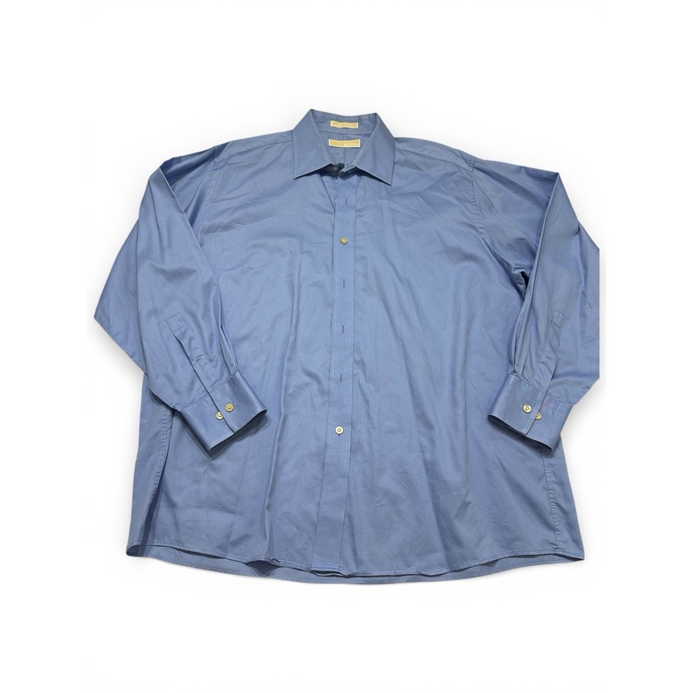 Michael Kors Mens Blue Non-Iron Dress Shirt 17.5 34/35 Button Down